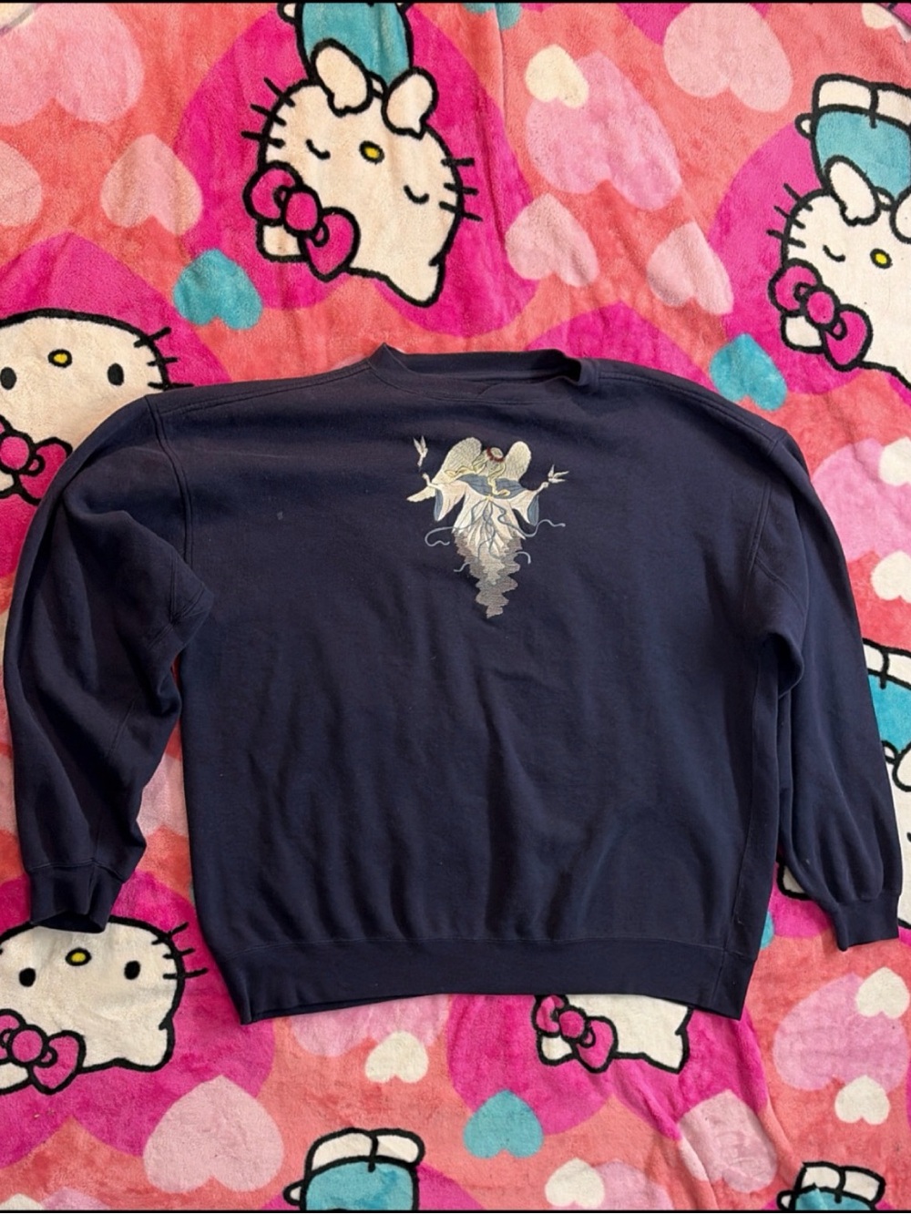Source Unknown Navy Blue Men’s Sweater with Angel Graphic